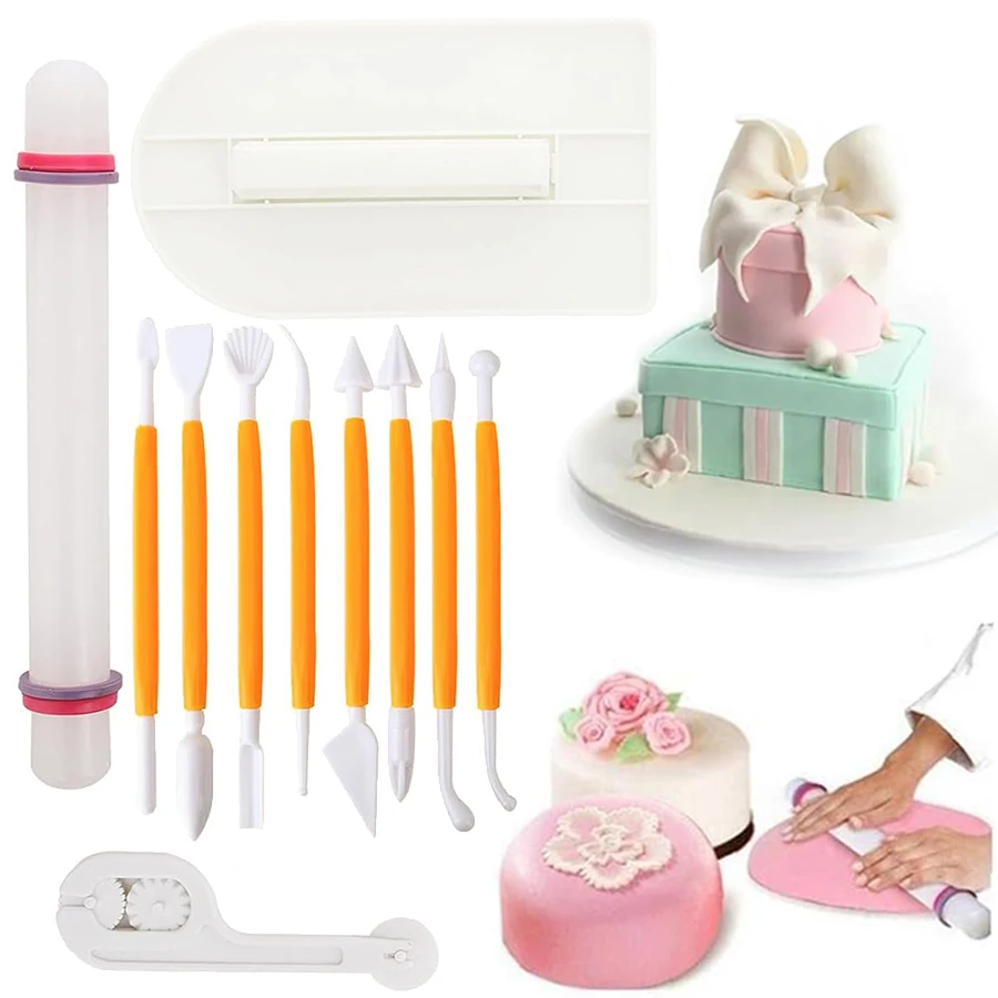 Fondant Smoother Set - Conjunto de ferramentas para fondant, 11